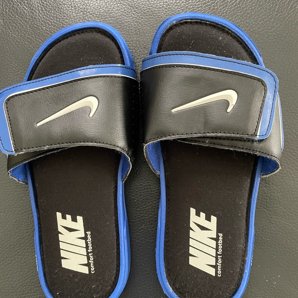 Boys, Nike slides size 5 excellent condition, black and royal blue.